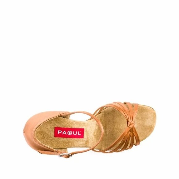 NEW PAIUL ITALY Womens Guapacha Dance Shoes Tan Satin Heels Ankle Strap - Picture 2 of 3